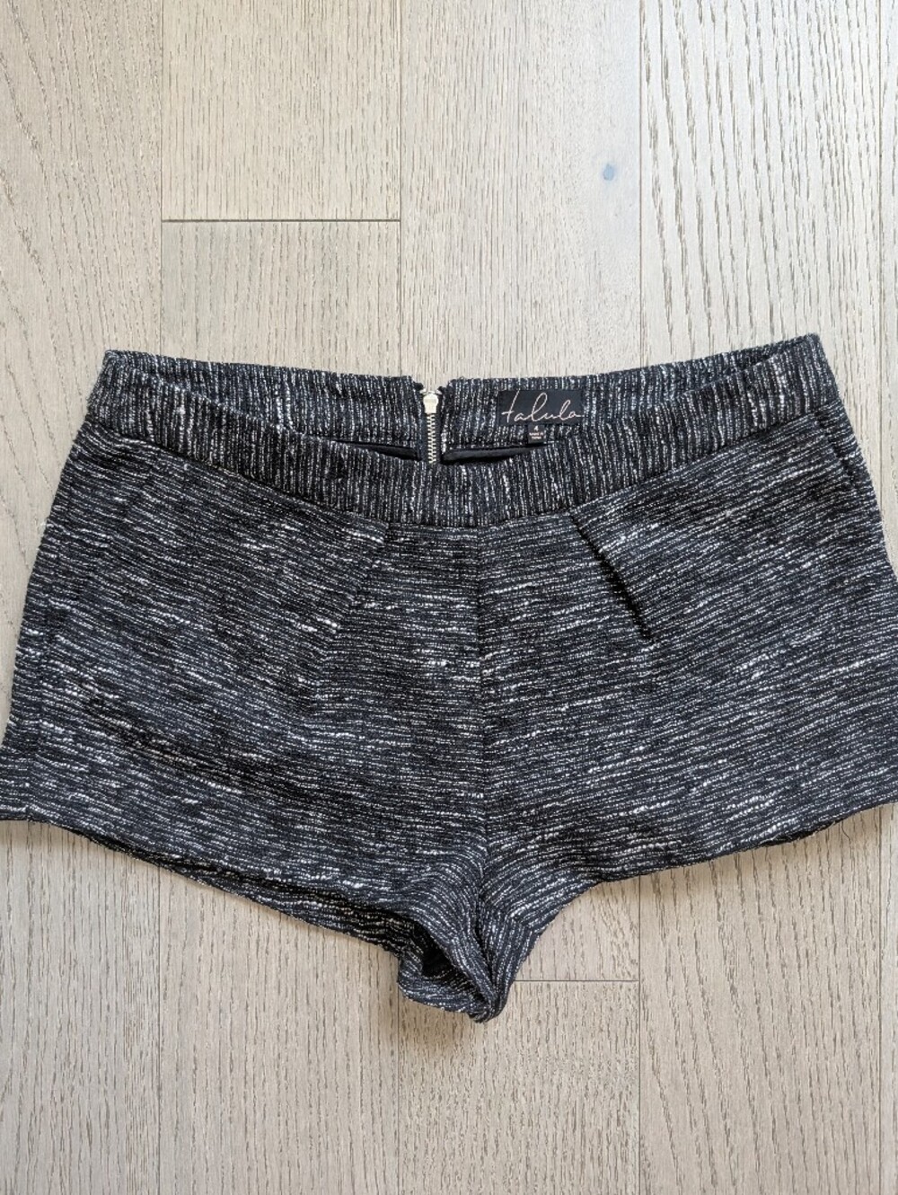 Talula Textured Black & White High-Rise Shorts